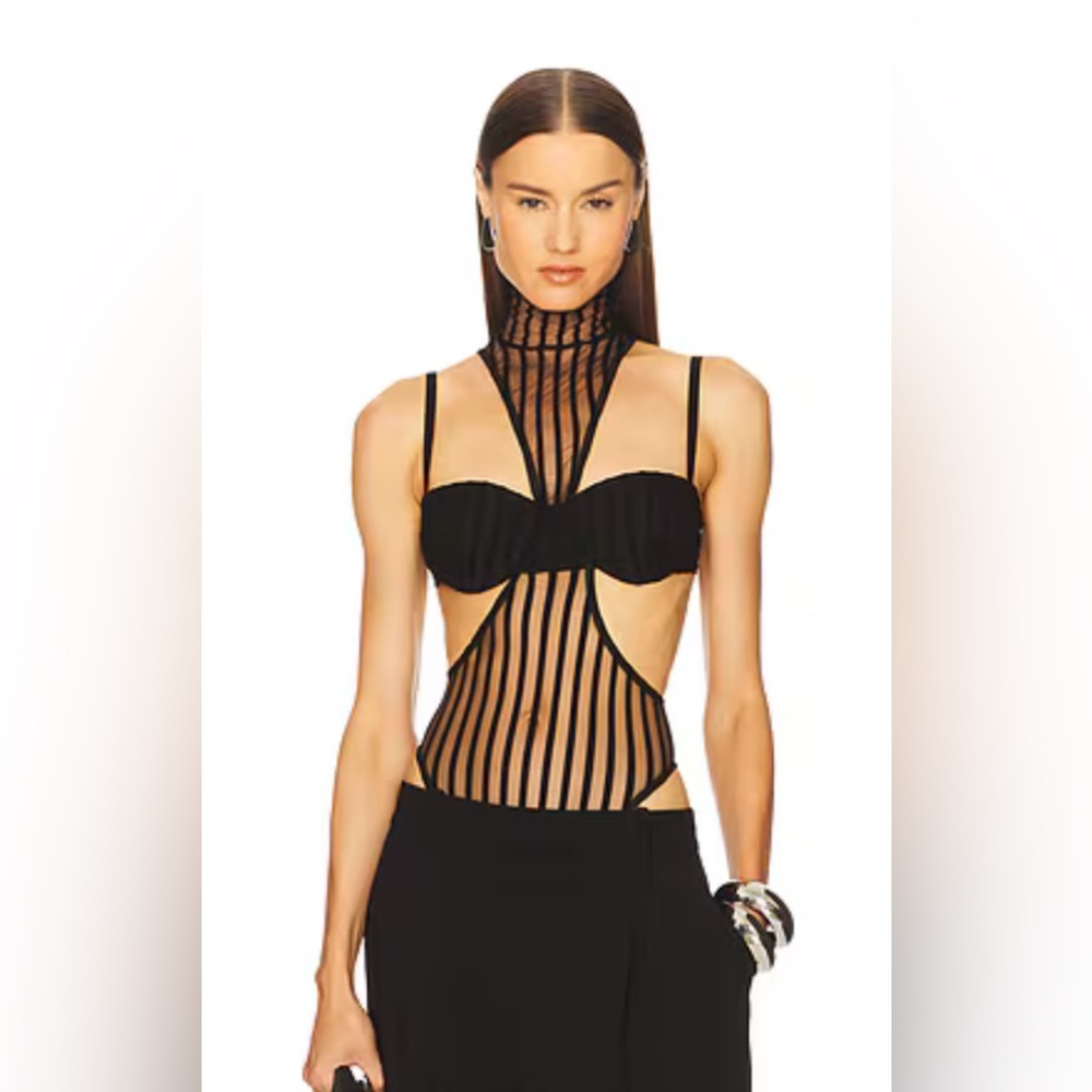 LAQUAN SMITH Small Black Cutout Mock Neck One Piece Black Grunge *See Descrption